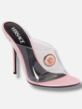 Versace Women's Pink Medusa Clear Stiletto Mule Sandals Shoes Size EU:40 US:10